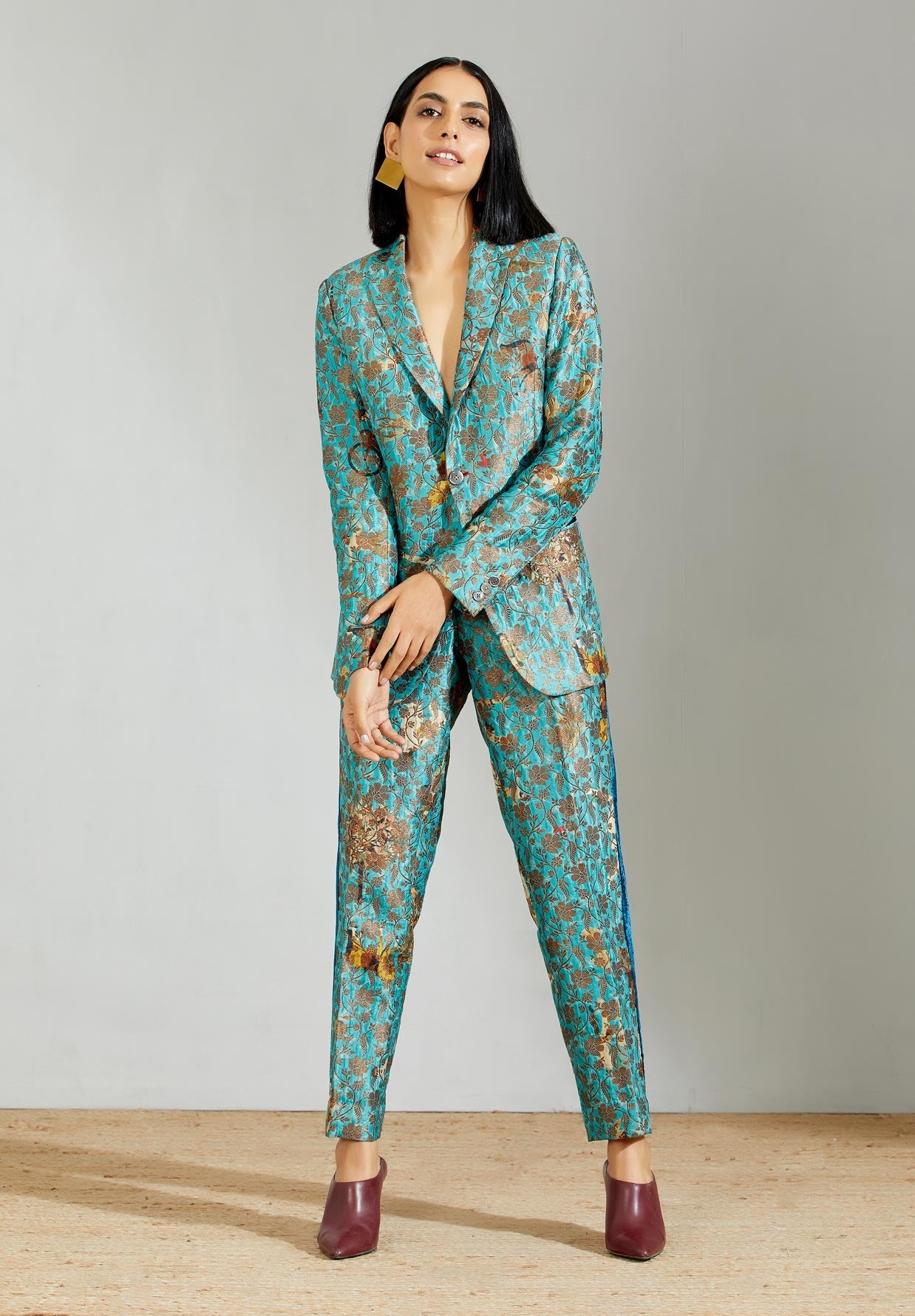 Rana Blazer Silk Brocade Turquoise
