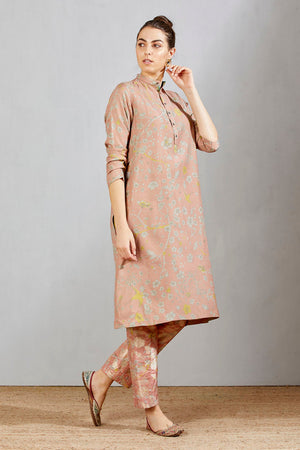 Bade Miyan Kurta Muga Satin Salmon