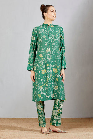 Bade Miyan Kurta Muga Satin Green Forest