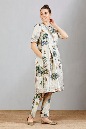 Sd Box Pleat Dress, Silk Brocade, White Golfer