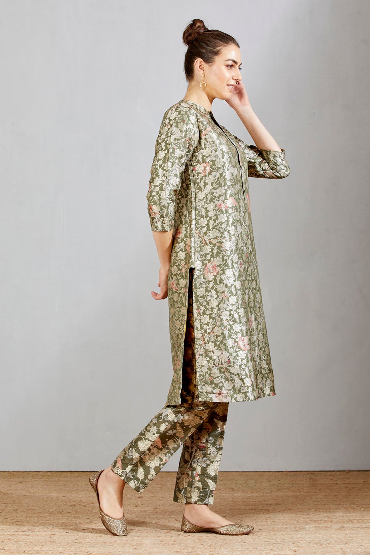Bade Miyan Kurta Silk Brocade Grey Forest