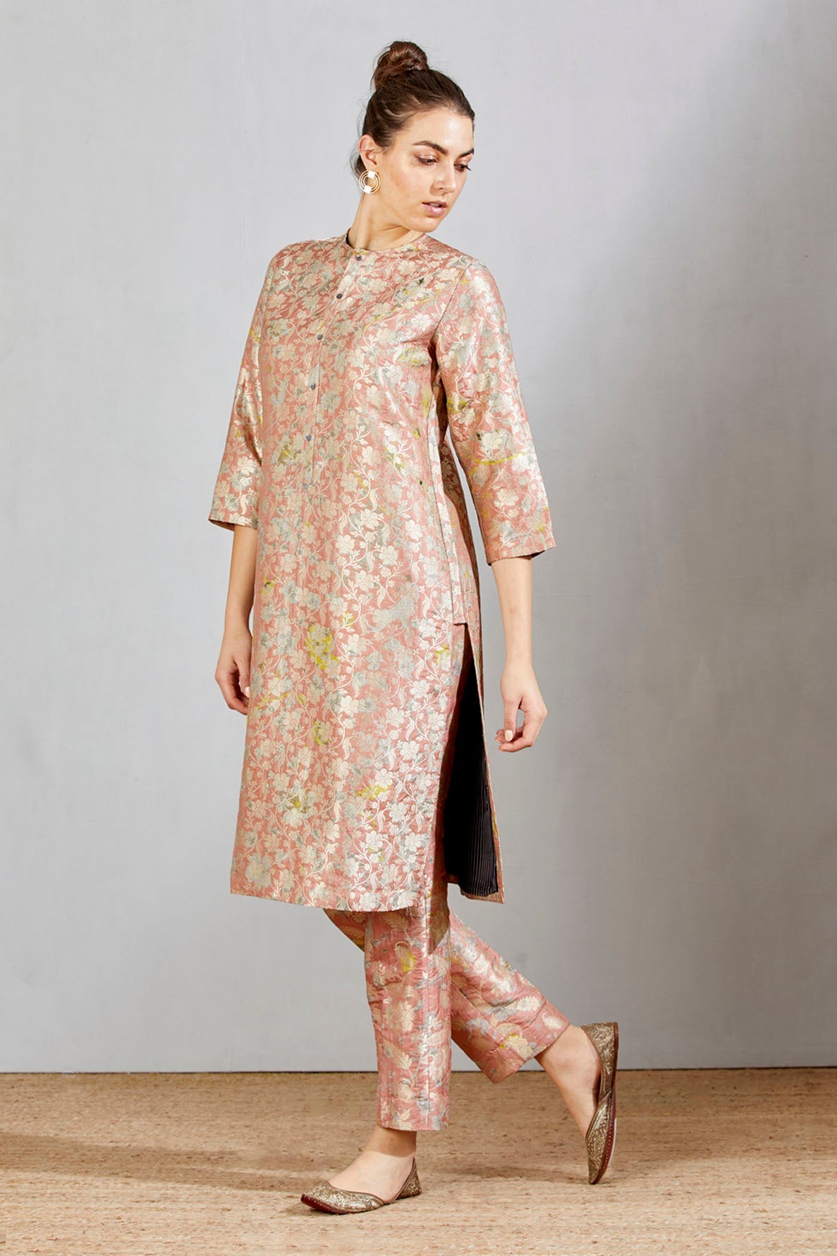 Bade Miyan Kurta Silk Brocade Salmon