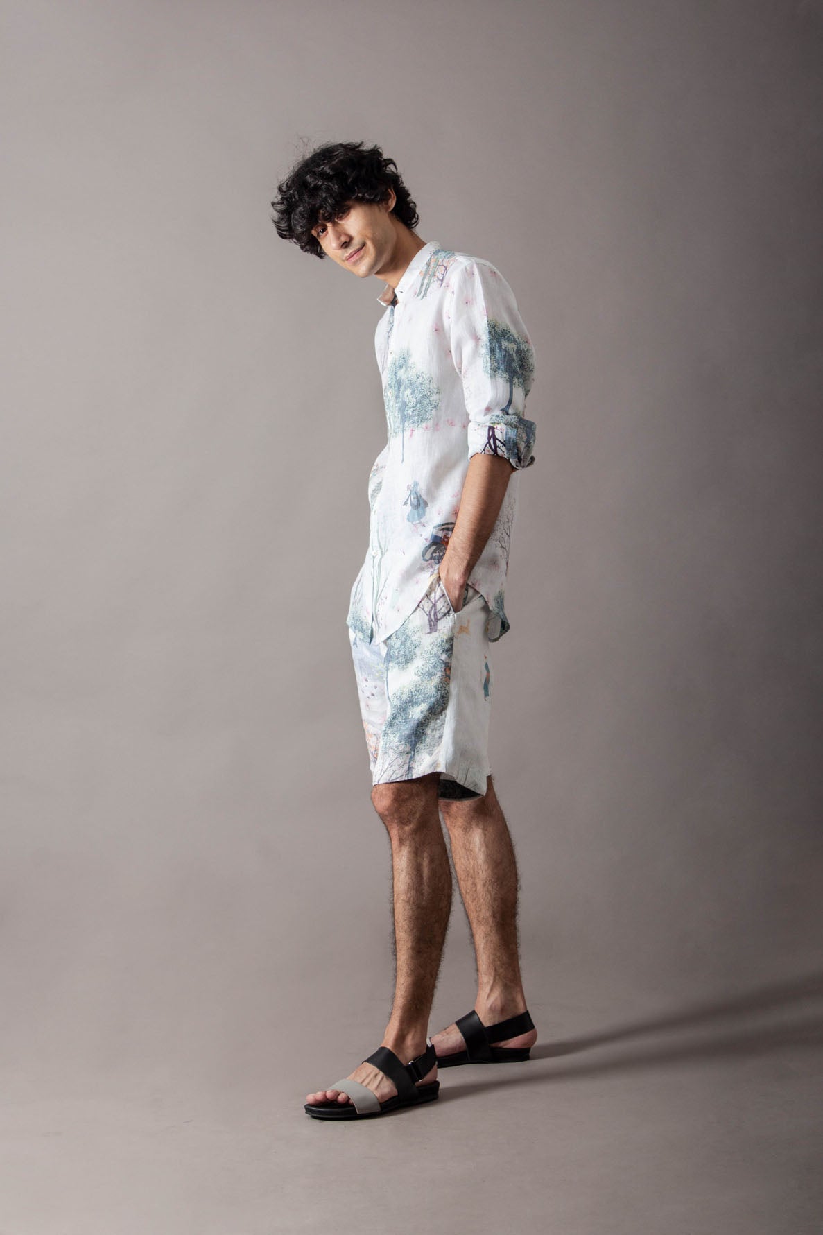 White Cherry Blossom Short Shorts In Linen