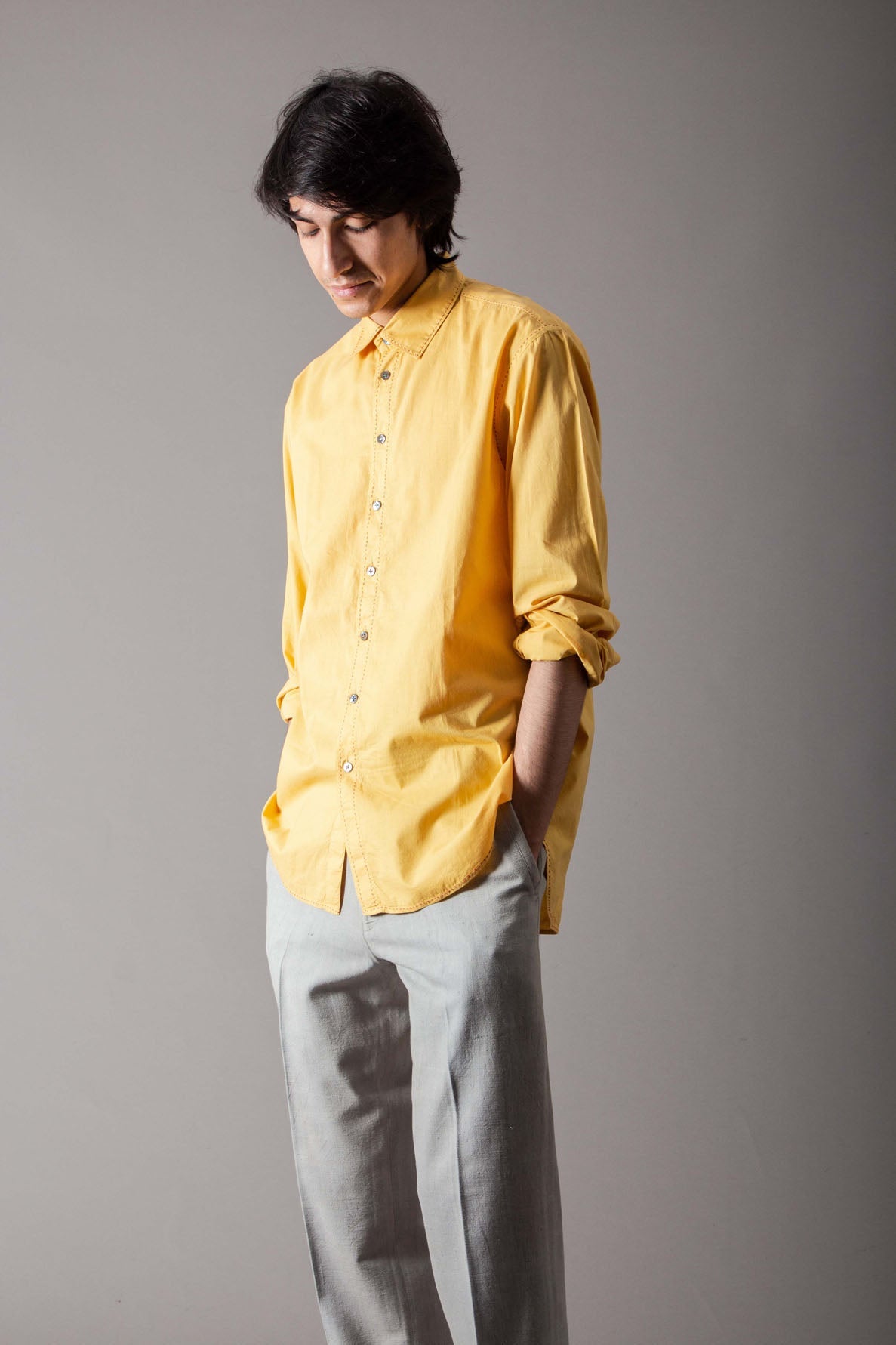 Manmauji Shirt Handspun Handwoven Cotton Mustard