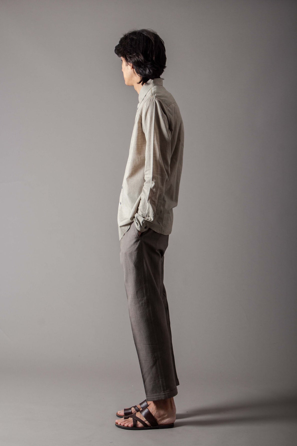 Andaaz Lattice Shirt Handspun Handwoven Cotton Oyster Grey