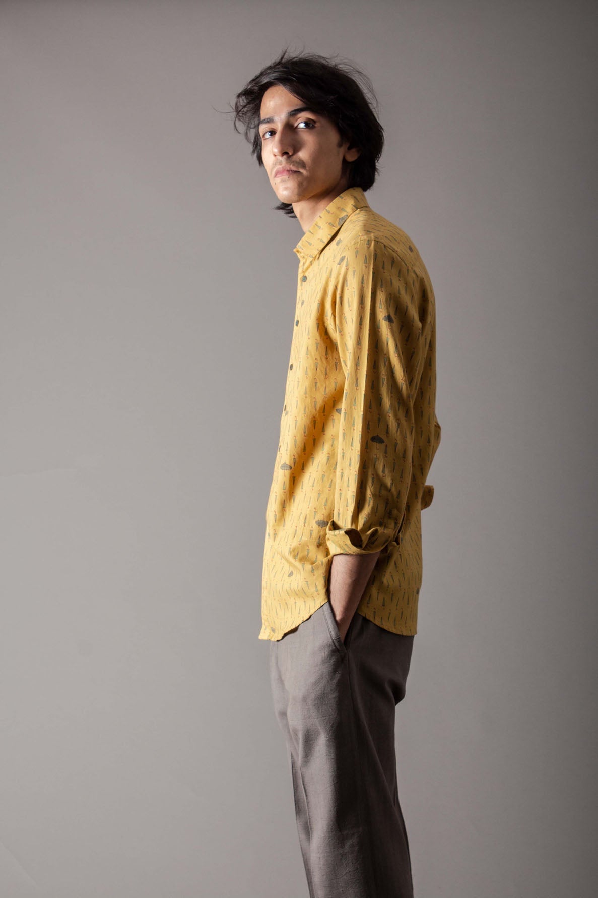 Classic Shirt Umbrella Handspun Handwoven Cotton Mustard