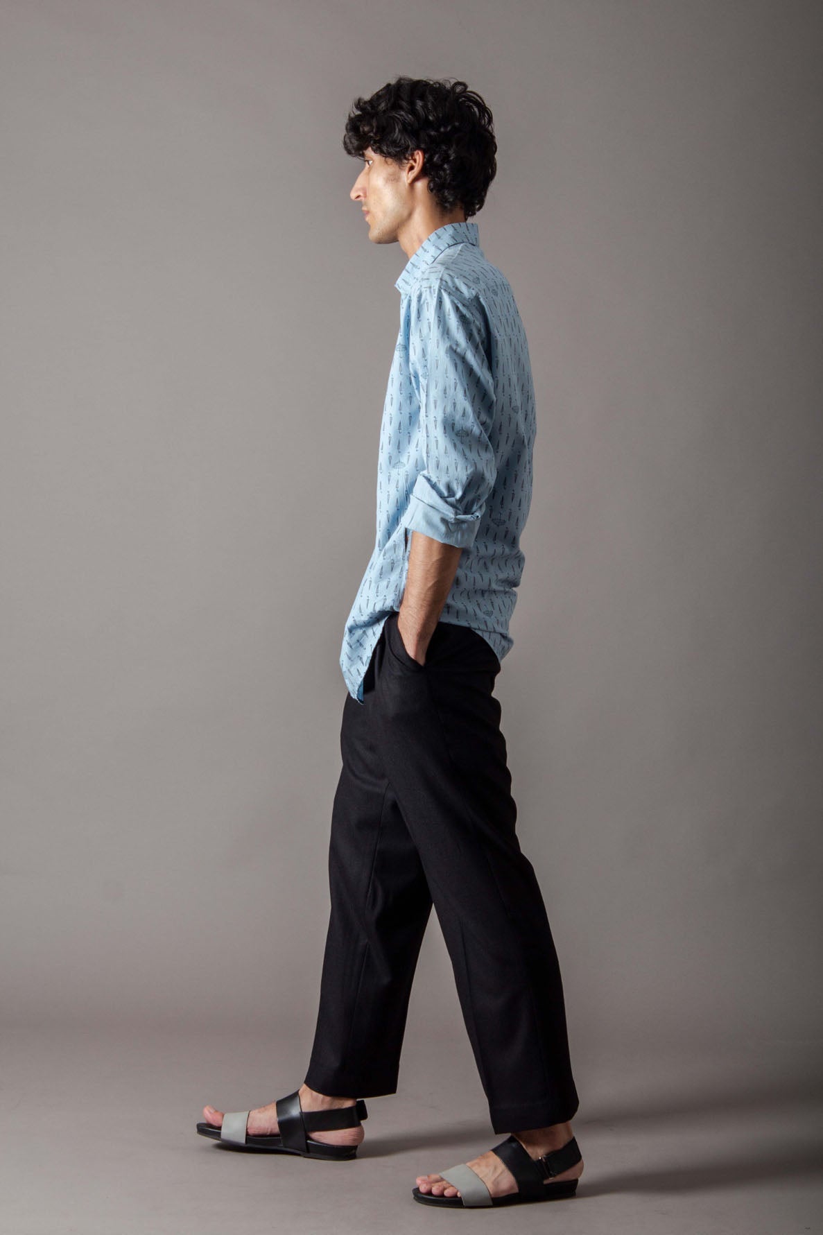 Classic Shirt Umbrella Handspun Handwoven Cotton Blue