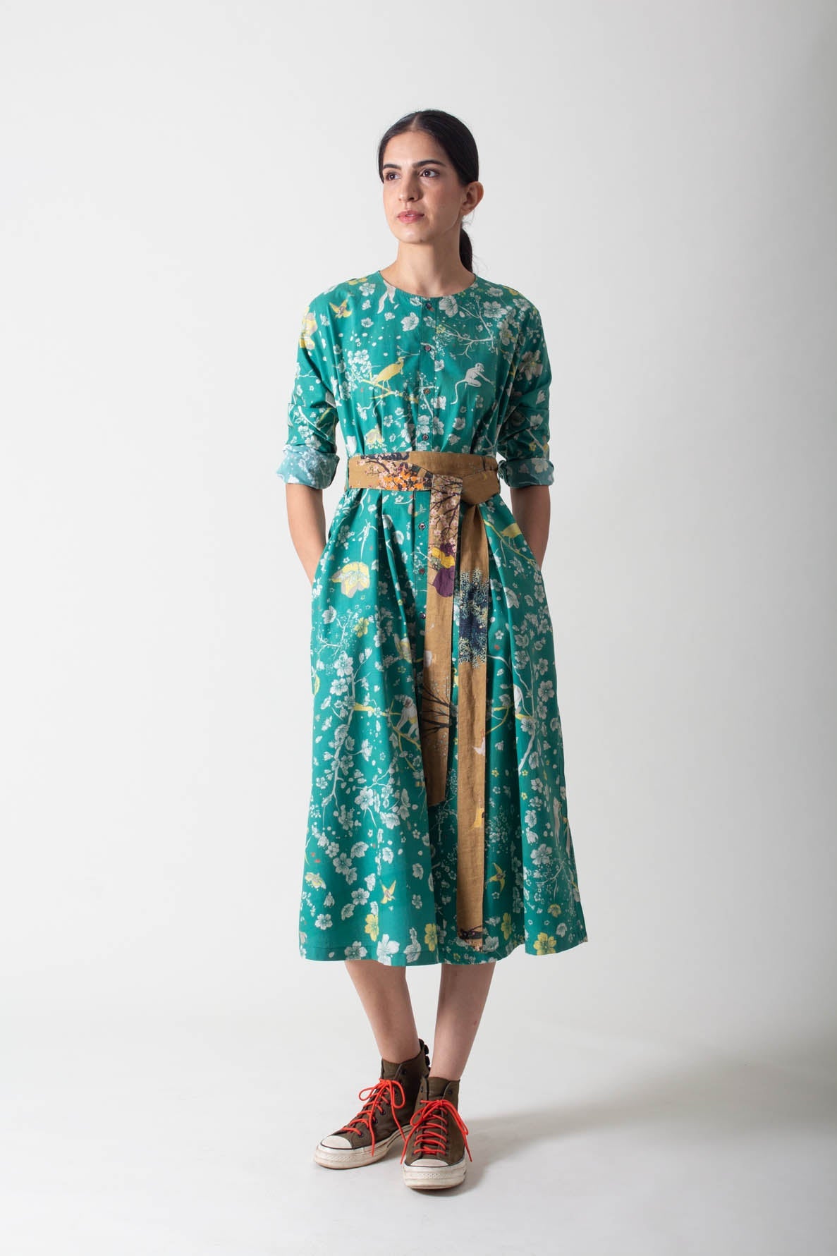 Green Forest Blossom Sundress in Poplin