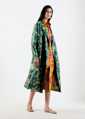 Long Coat Silk Damask Forest