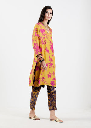 V Neck Kurta Muga Satin Sorbet