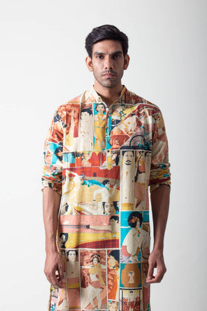 Bade Miyan Kurta Cotton Dt Coral