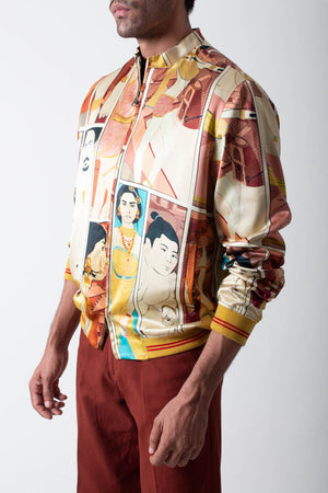 Janbaaz Bomber Jacket Silk Damask Coral Comic