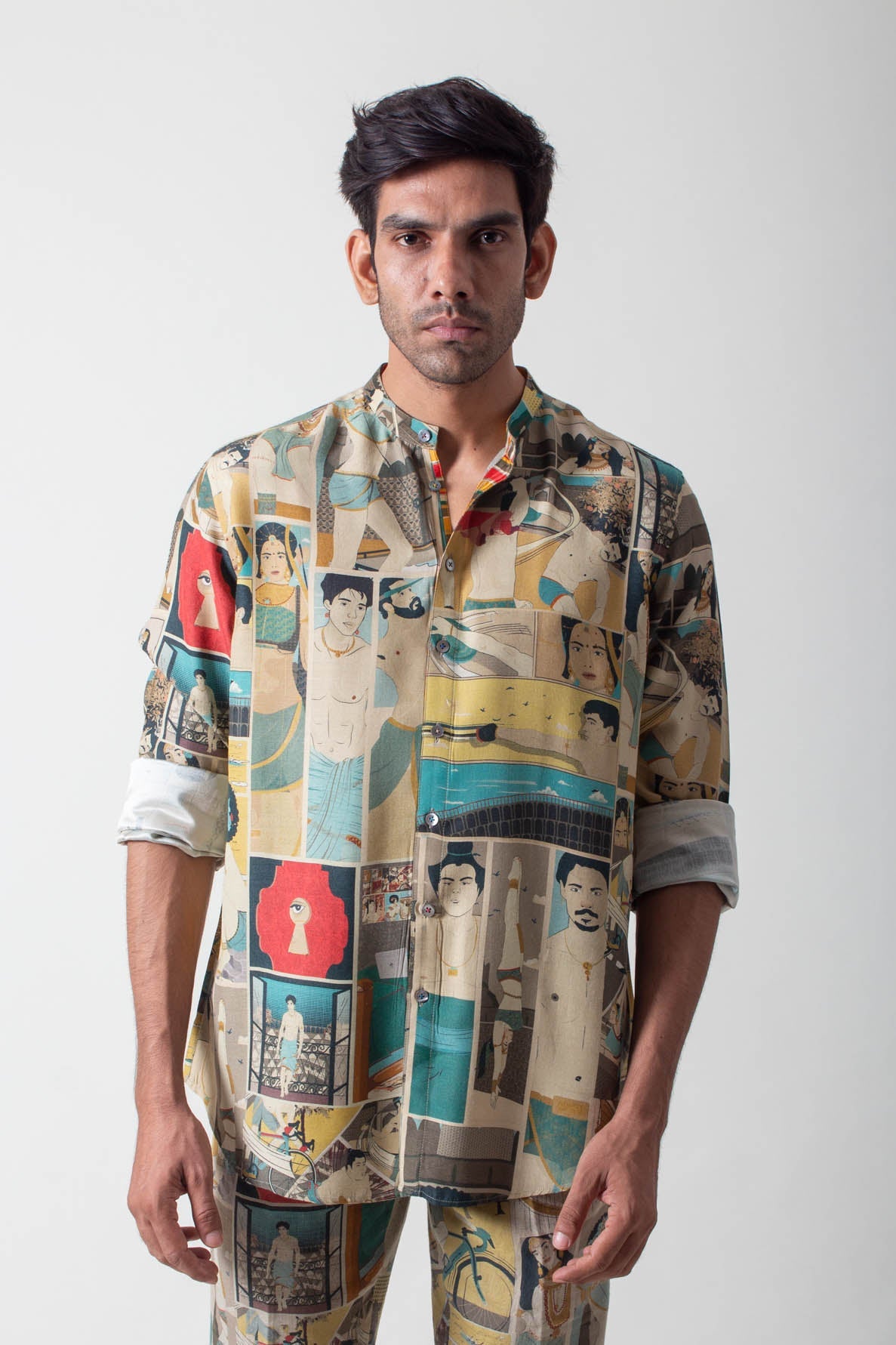 Classic Shirt Muga Satin Turquoise