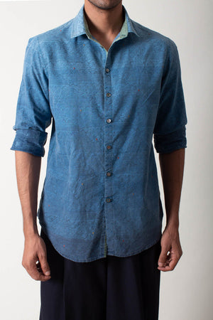 Classic Shirt Handspun Handwoven Cotton Navy Ombre