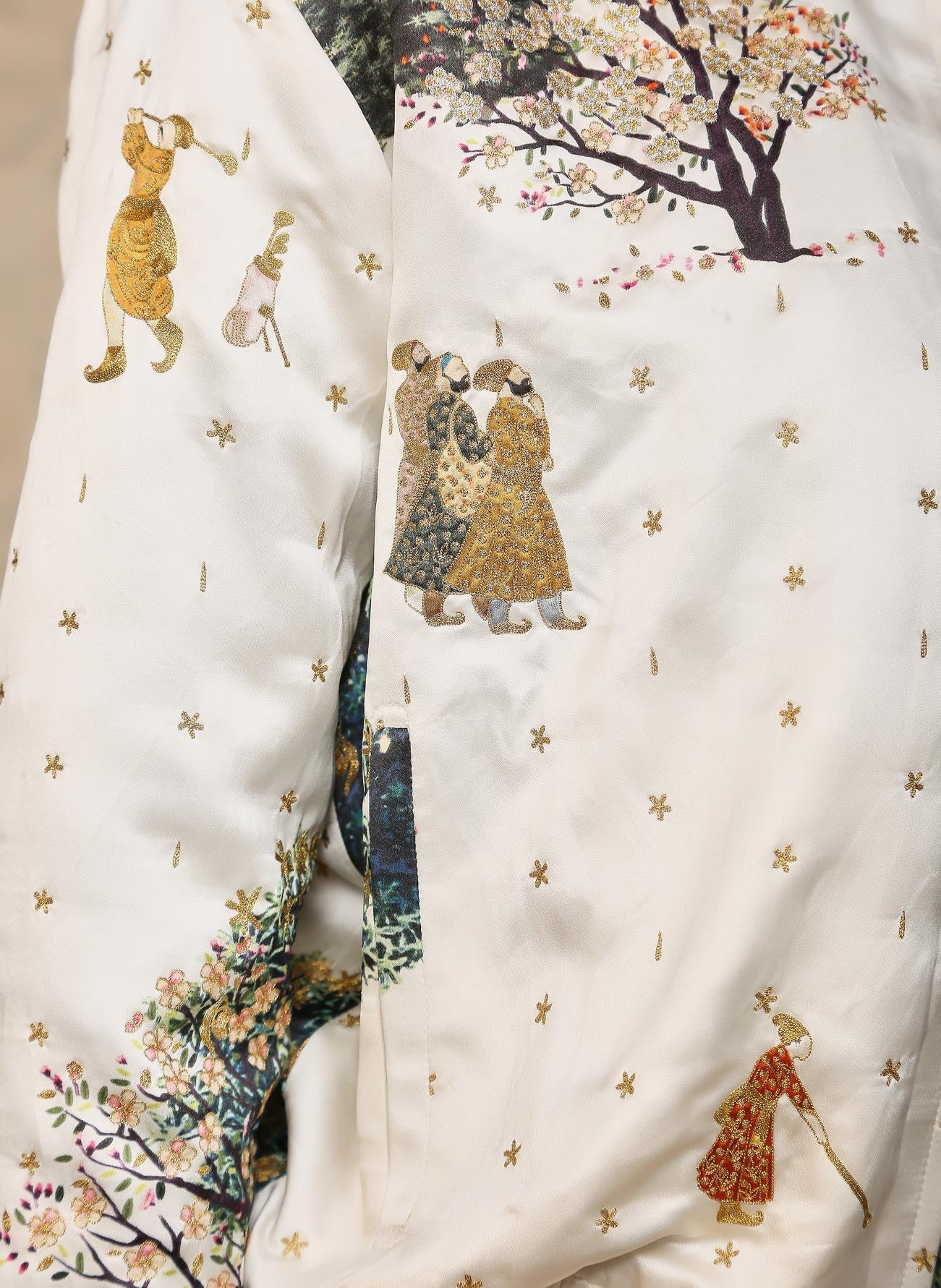 Royal Within Embroidered Janbaaz Bomber White Satin Silk