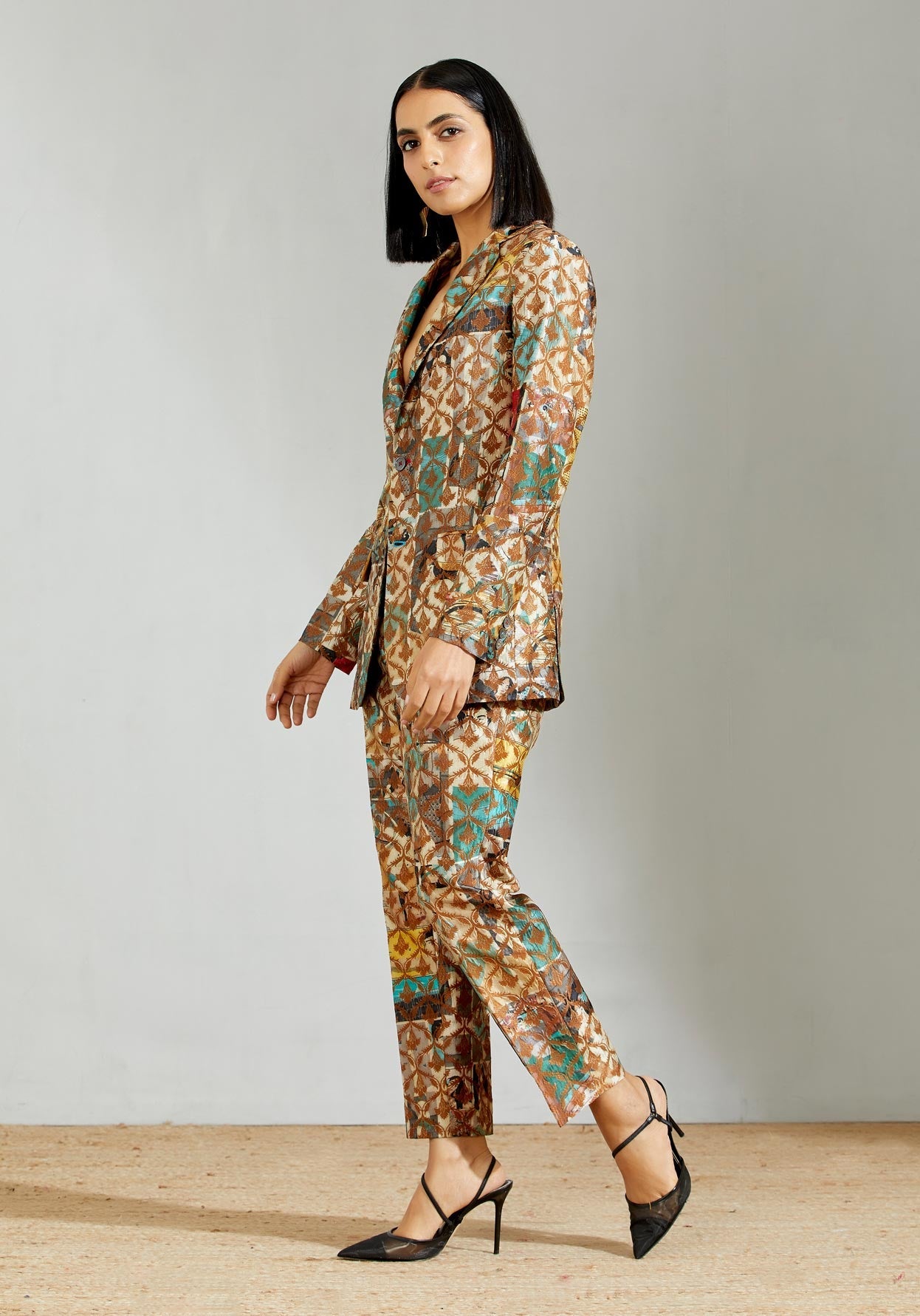 Rana Blazer Silk Brocade Turquoise