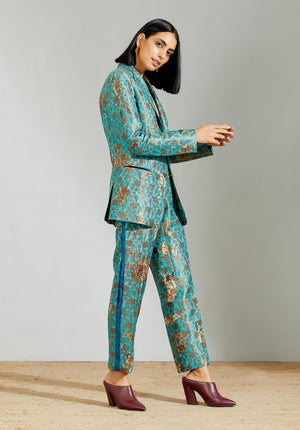 Emerald Green Brocade Suit With Pants Design by Kshitij Jalori at Pernia's  Pop Up Shop 2024
