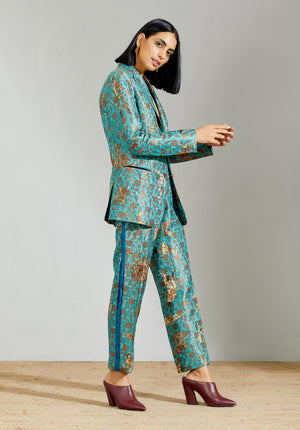 Rana Blazer Silk Brocade Turquoise