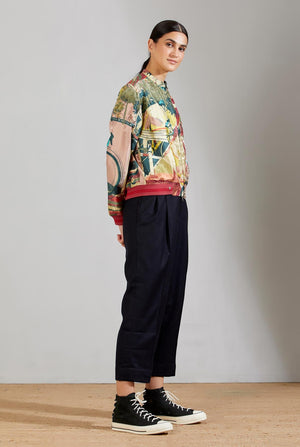 Janbaaz Bomber Jacket Silk Damask Coral