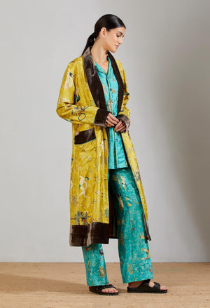 Libaas Robe Silk Damask Mustard