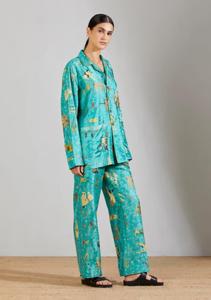 Libaas Shirt Silk Damask Turquoise Olympian