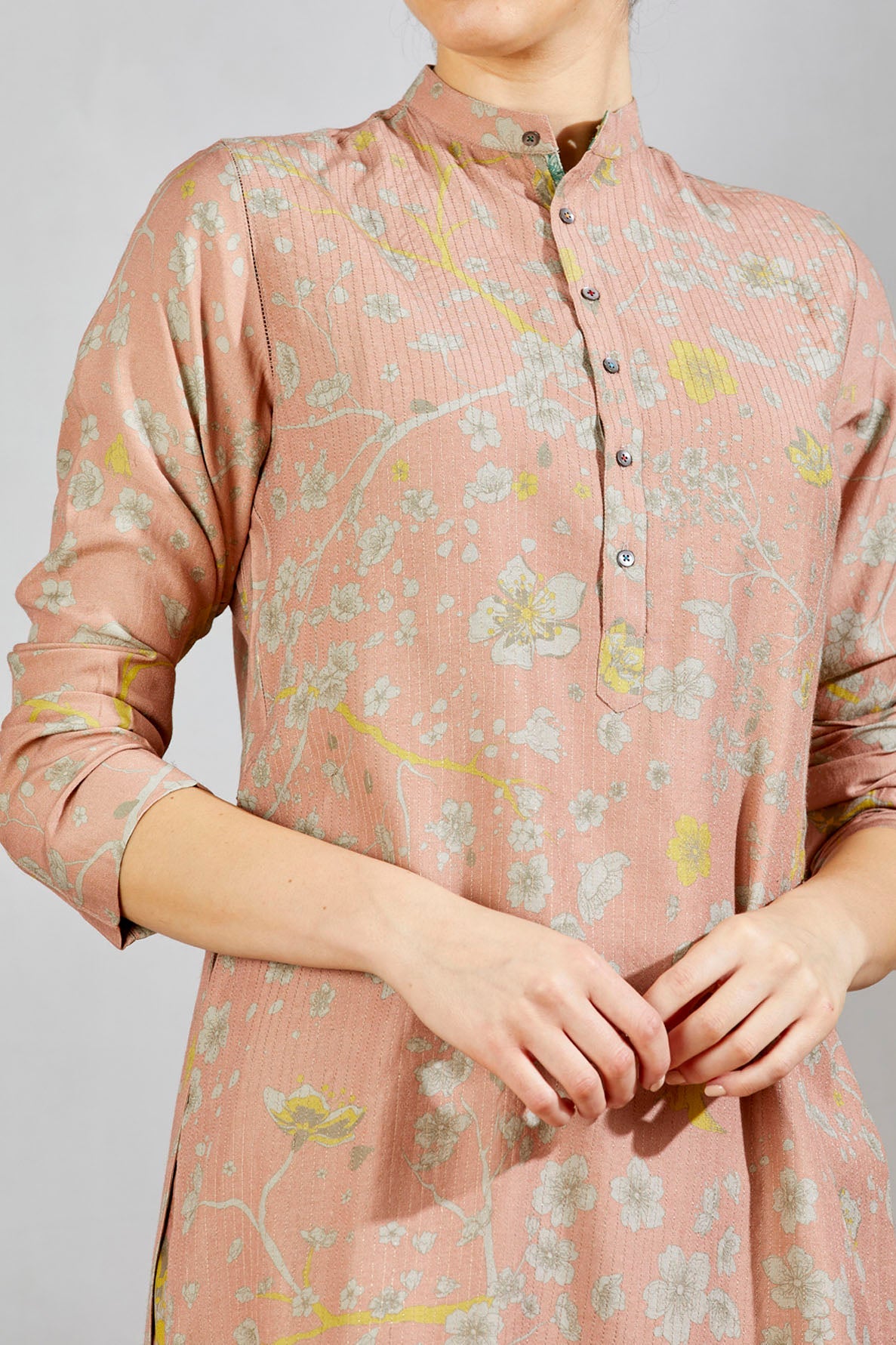 Bade Miyan Kurta Muga Satin Salmon
