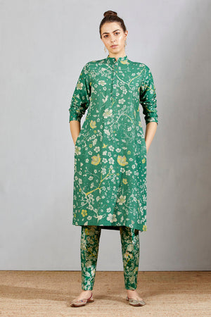 Bade Miyan Kurta Muga Satin Green Forest