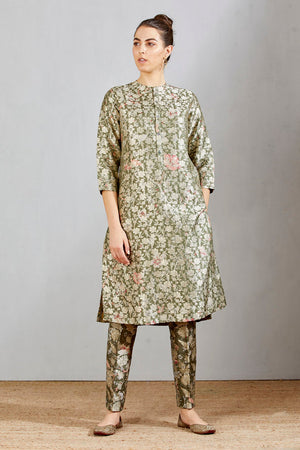 Bade Miyan Kurta Silk Brocade Grey Forest