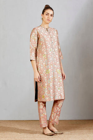 Bade Miyan Kurta Silk Brocade Salmon
