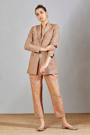 Salmon Forest Blossom Classic Trouser Linen