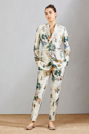 Boot Cut Trouser Silk Brocade White