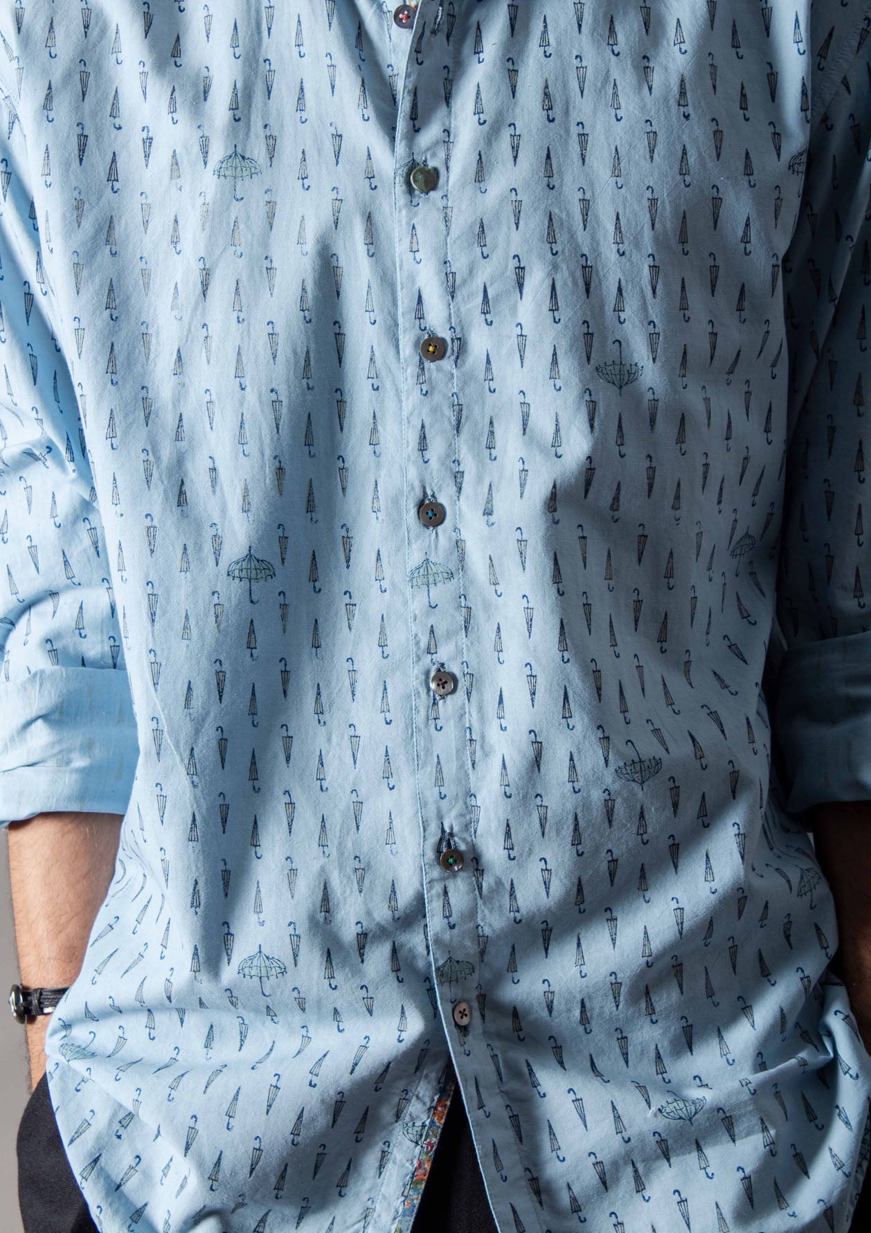 Classic Shirt Umbrella Handspun Handwoven Cotton Blue