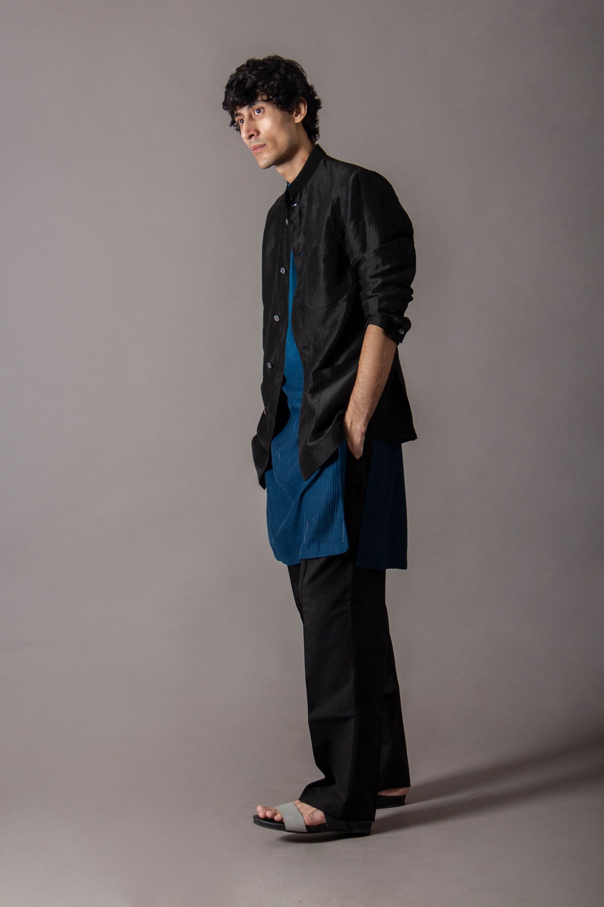Bandhgala Satin Linen Black