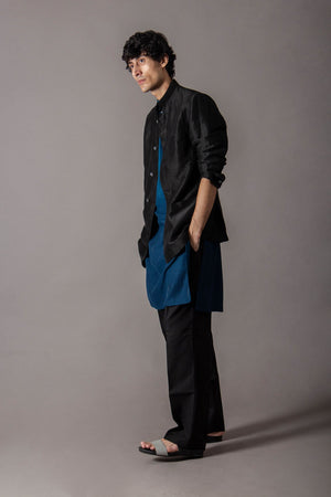 Bandhgala Satin Linen Black
