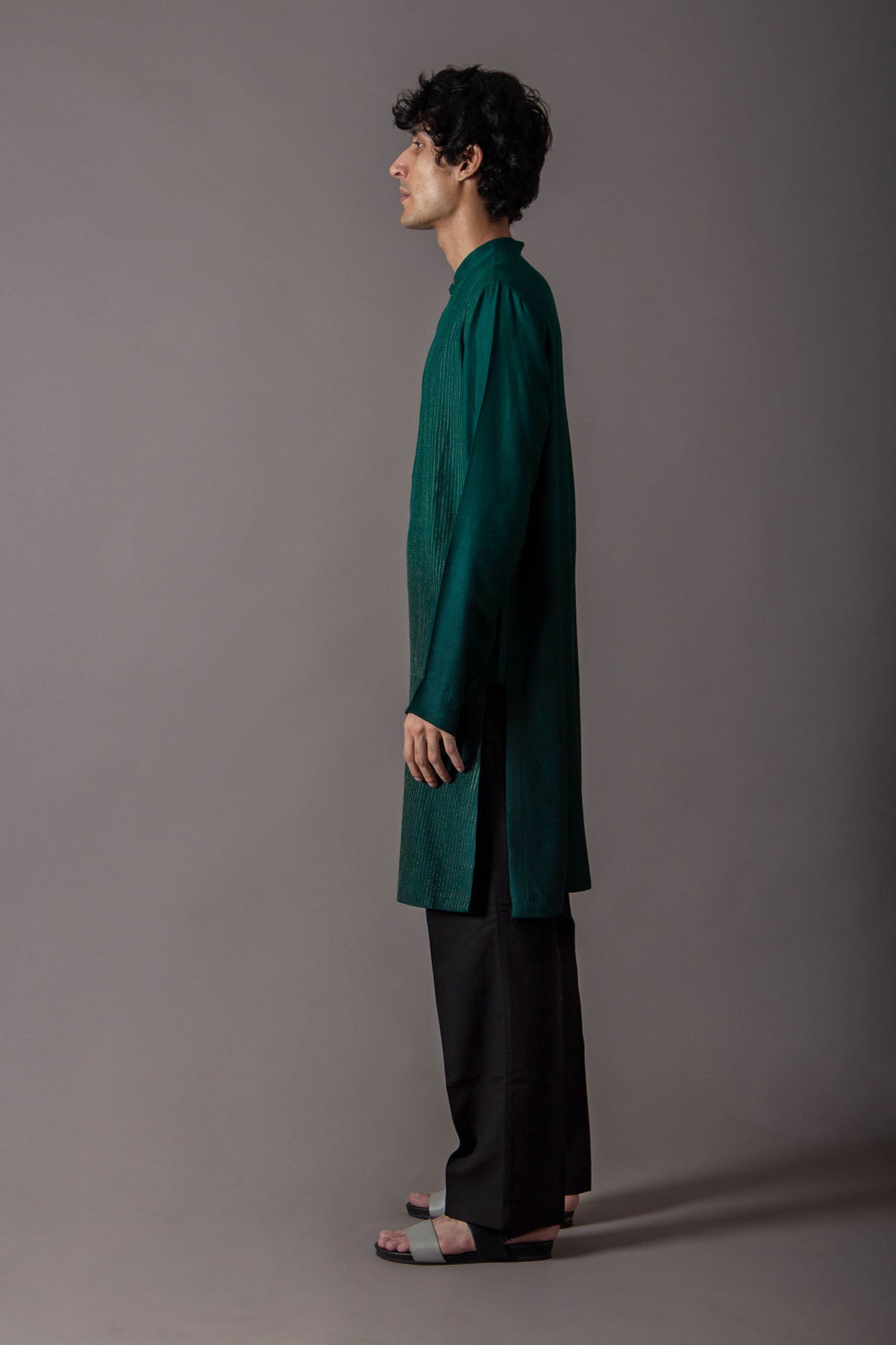 Bade Miyan Kurta Muga Satin Green Ombre