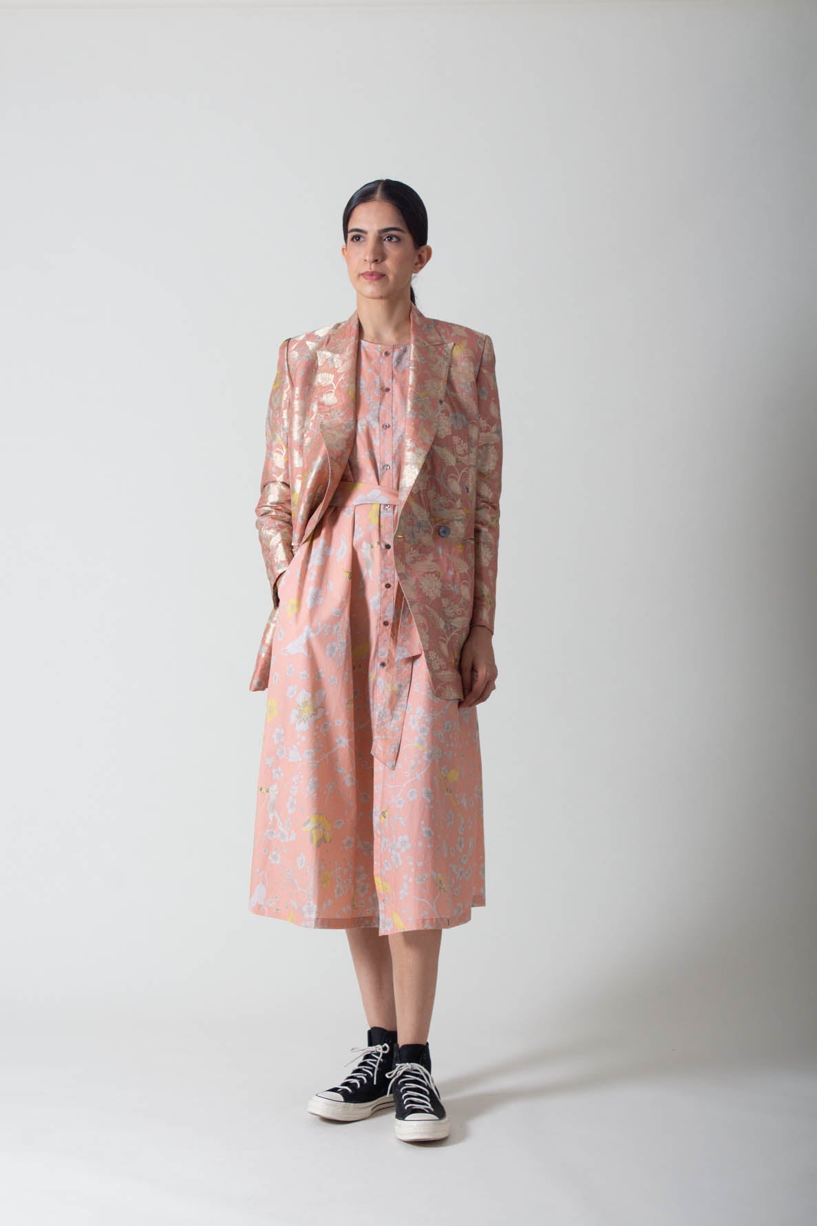 Salmon Forest Blossom Sundress in Poplin