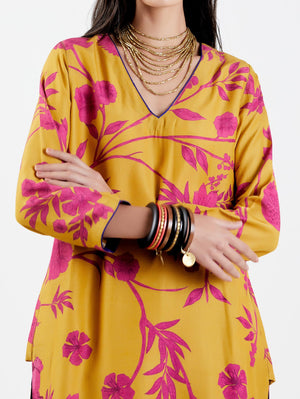 V Neck Kurta Muga Satin Sorbet