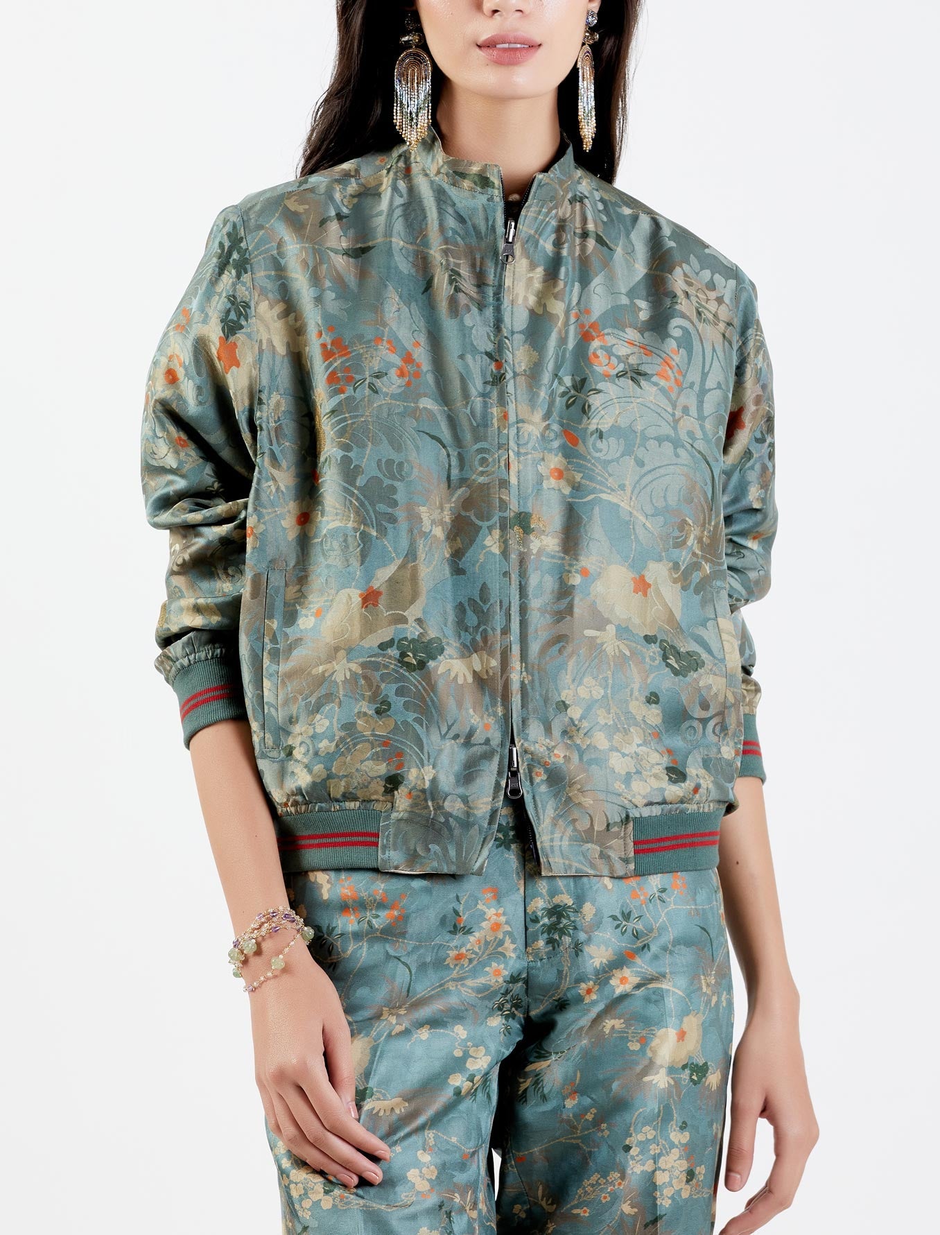 Janbaaz Bomber Jacket Silk Damask Mist