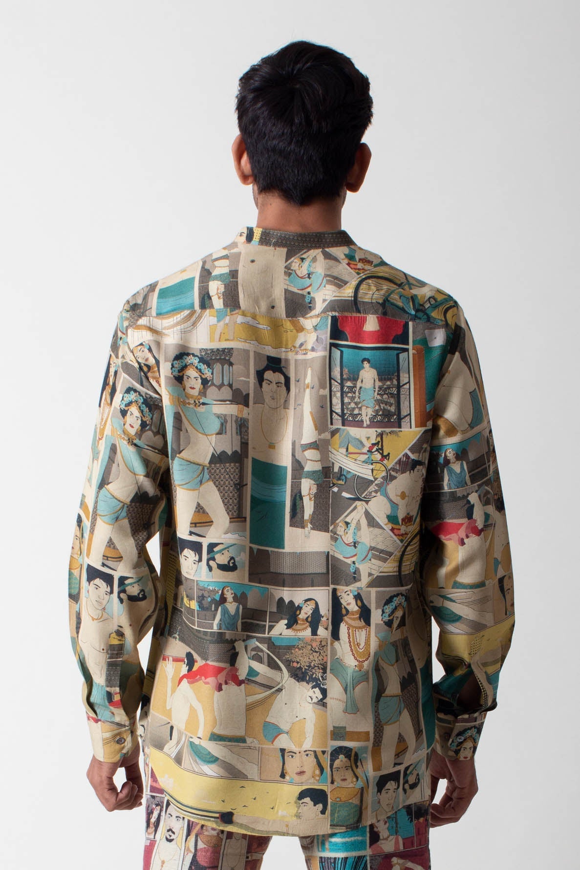 Classic Shirt Muga Satin Turquoise