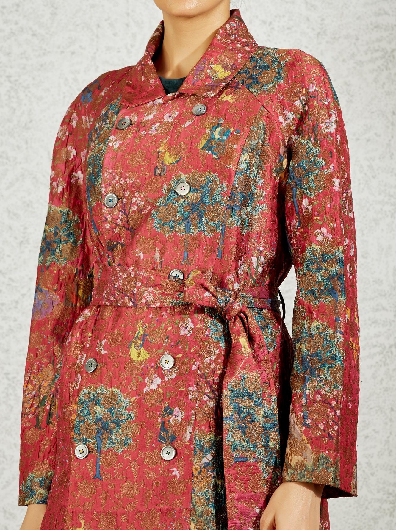 Trench Coat Silk Brocade Royal Within Fuchsia