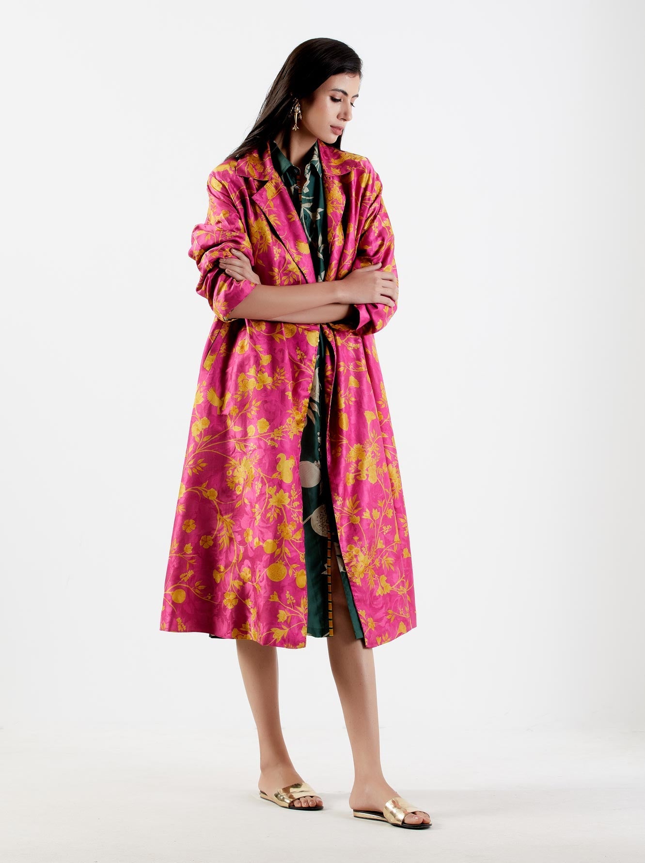 Long Coat Silk Damask Rani