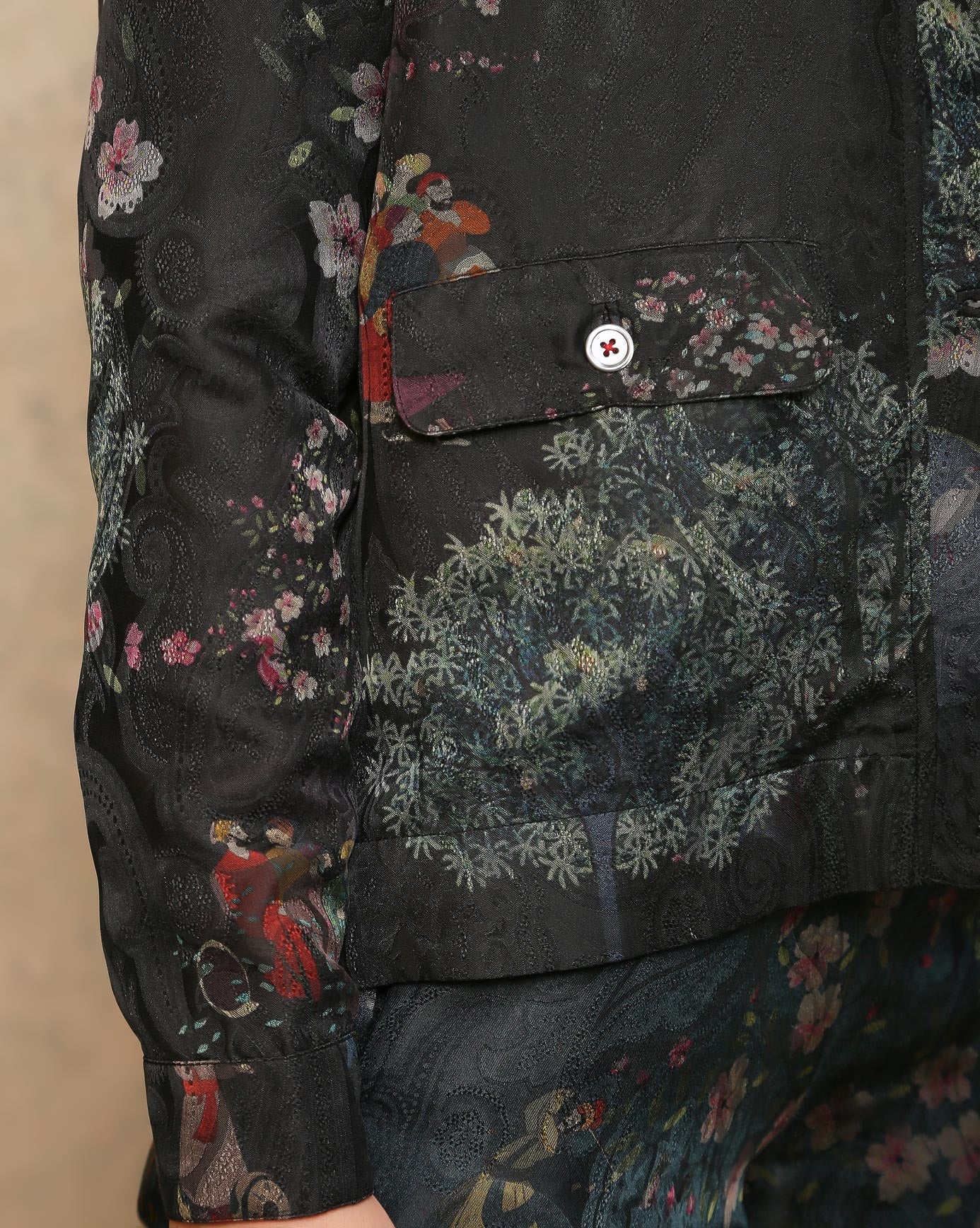 Royal Within Flap Pocket Jacket Black Silk Damask