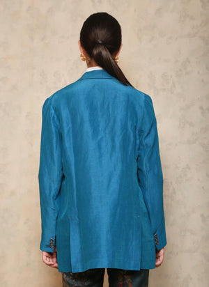 Rana Blazer Satin Silk Linen Turquoise