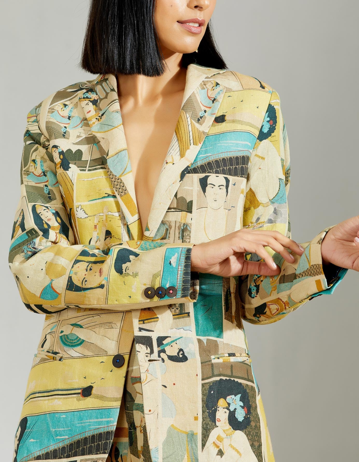 Rana Blazer Linen Turquoise