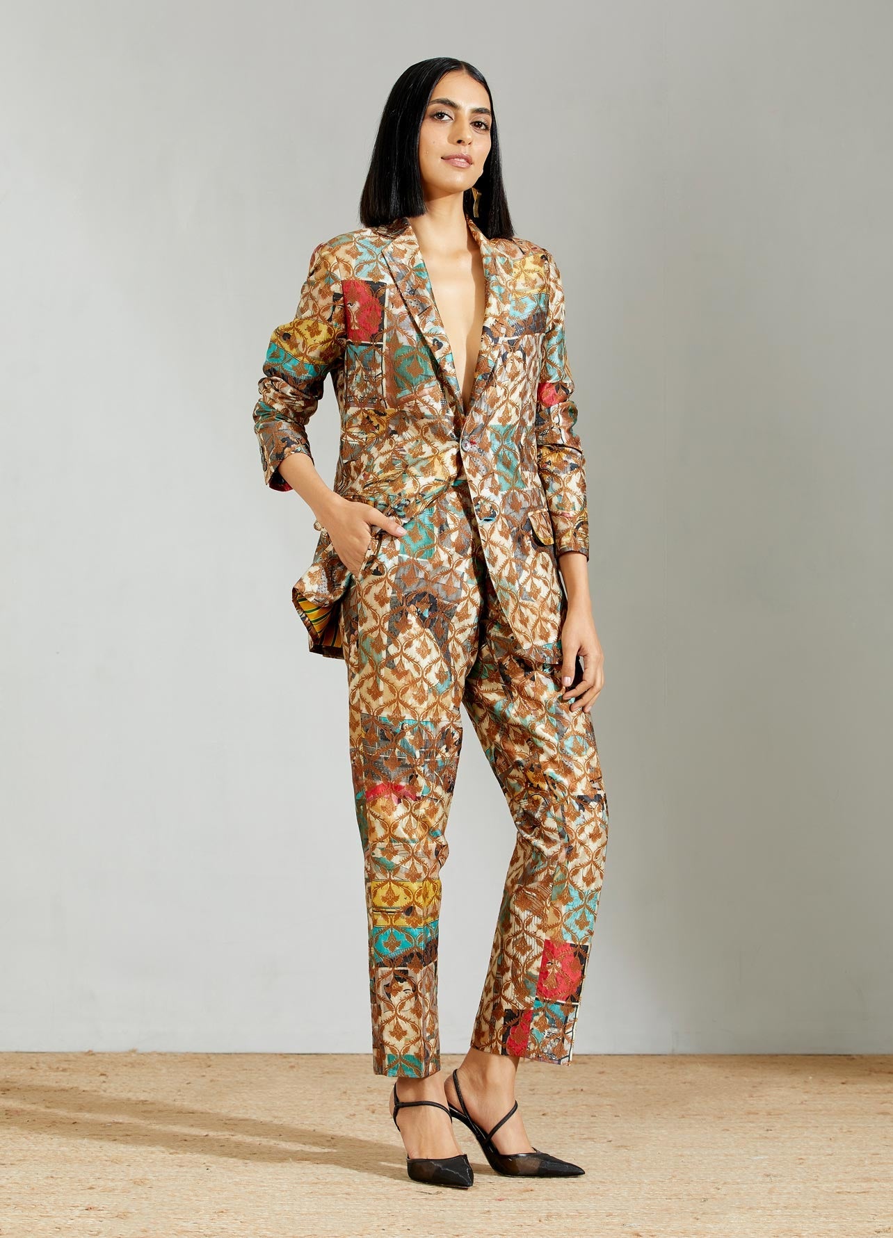 Rana Blazer Silk Brocade Turquoise