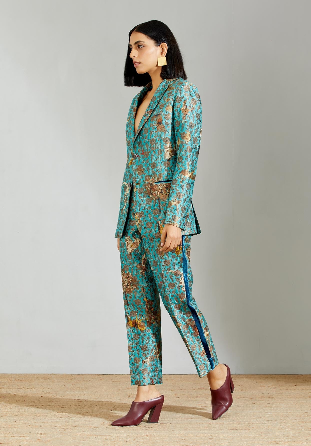 Rana Blazer Silk Brocade Turquoise