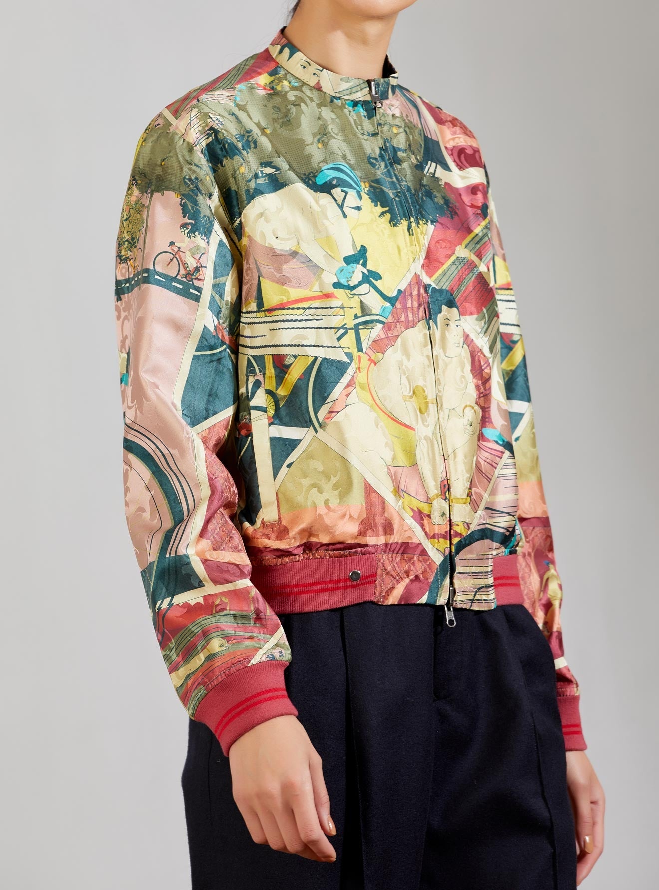 Janbaaz Bomber Jacket Silk Damask Coral