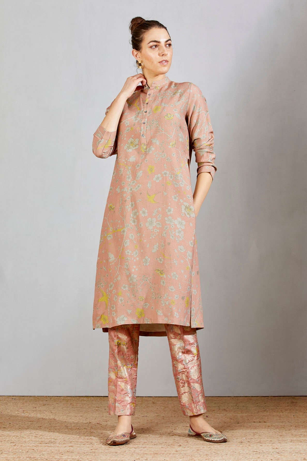 Bade Miyan Kurta Muga Satin Salmon
