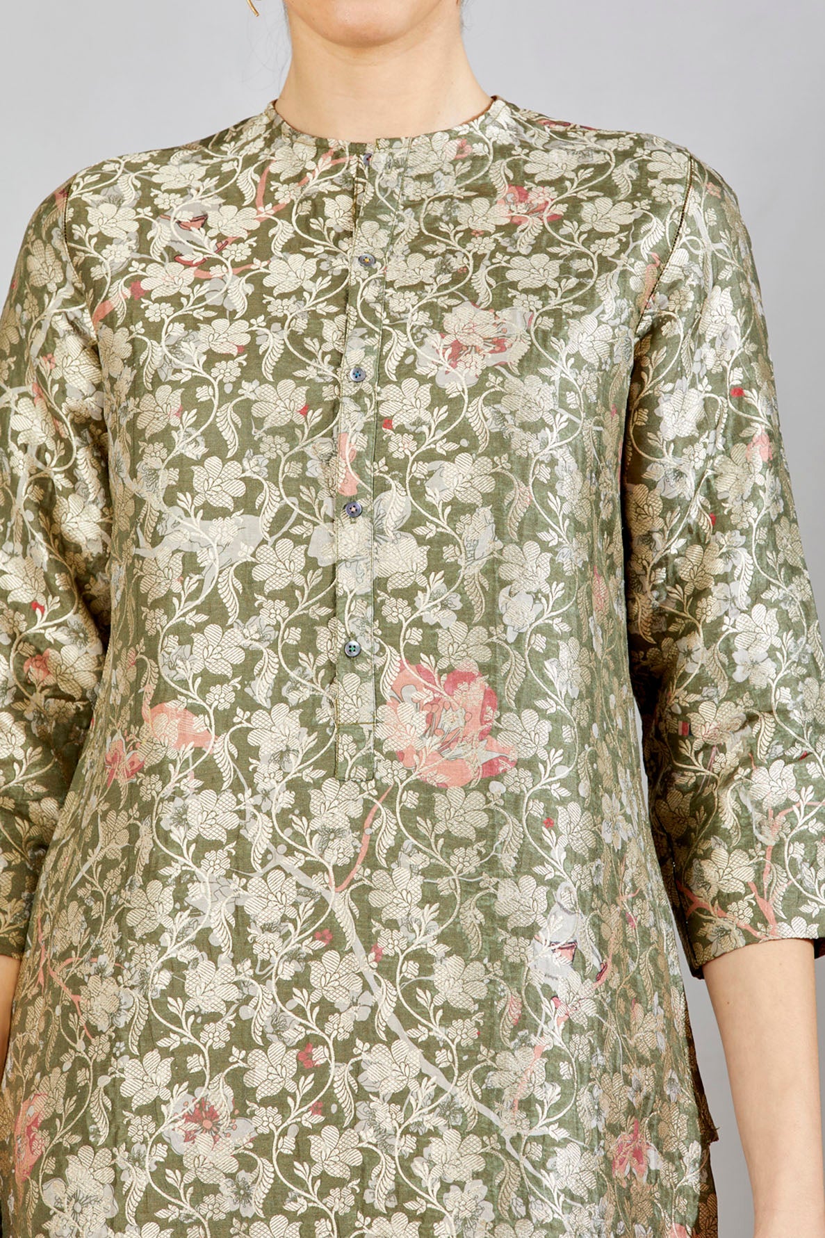 Bade Miyan Kurta Silk Brocade Grey Forest