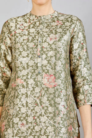Bade Miyan Kurta Silk Brocade Grey Forest
